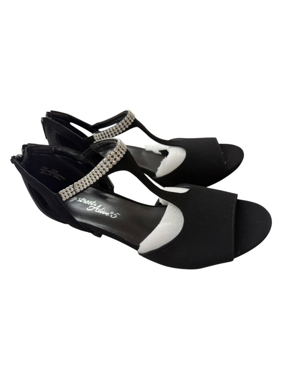 Easy Street Black Rhinestone T-Strap Open-Toe Heels Size 8.5 NWOB